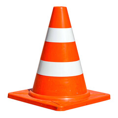 Bright orange traffic cone with white reflective bands