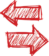 Two red arrows pointing in opposite directions, hand-drawn style.