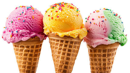 Colorful Ice Cream Cones Three Flavors Delicious Dessert Treats Summertime Snack