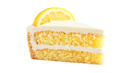 Delicious Lemon Cake Slice With Creamy Frosting And Citrus Garnish Isolated