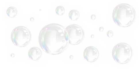 Transparent soap bubbles floating in the air, reflecting light and colors, creating a whimsical atmosphere with a soft, dreamy background and ample copy space for design purposes