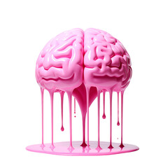 Pink, melting brain with drips on black