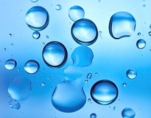 Translucent Water Droplets on Light Blue Surface Close Up View