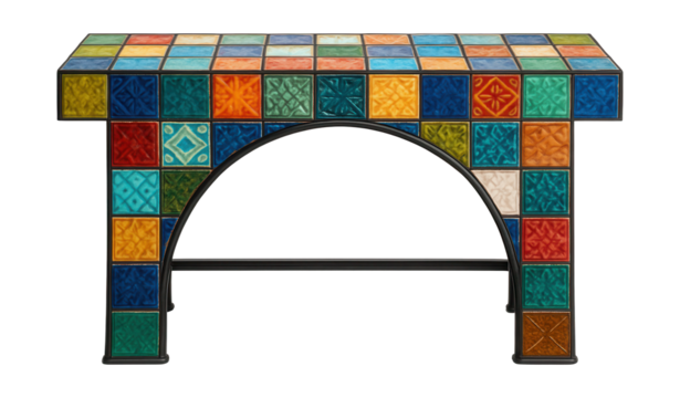 Mosaic-tiled garden shelf, perfect for adding an artistic flair to courtyards or atriums.