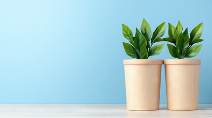 Five wooden stars arranged in a row against a light blue backdrop on a light wood table, radiating positivity and joy in a minimalistic design