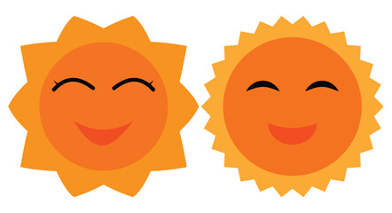 Smiling Sun Clipart Set — Adorable Yellow Sunshine with Playful and Expressive Faces, Flat Vector Design