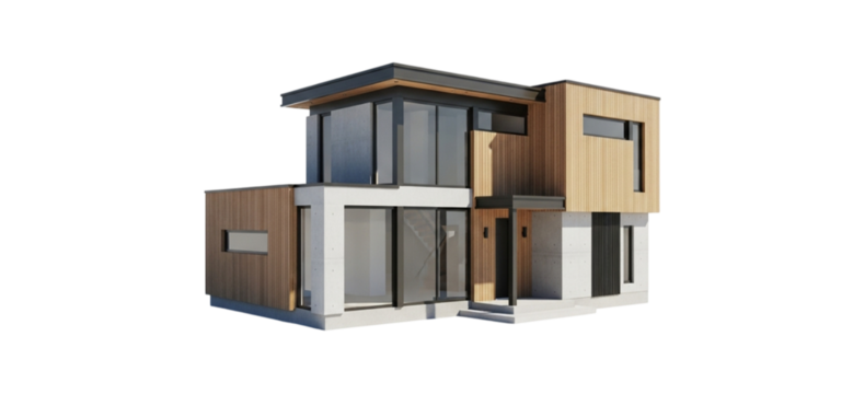 An old wooden cottage with windows and a roof, isolated on transparent  background, illustrating small residential architecture
