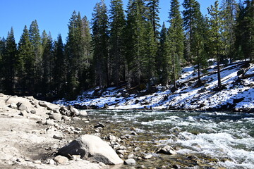 beautiful winter mountain river at Huntington lake