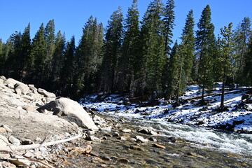 beautiful winter mountain river at Huntington lake