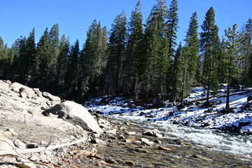 beautiful winter mountain river at Huntington lake