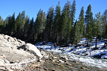 beautiful winter mountain river at Huntington lake