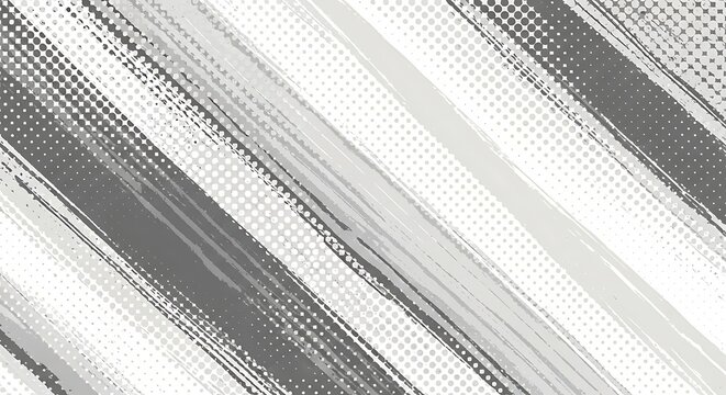 Abstract diagonal stripes with halftone dot patterns in shades of gray and white, creating a dynamic graphic background.