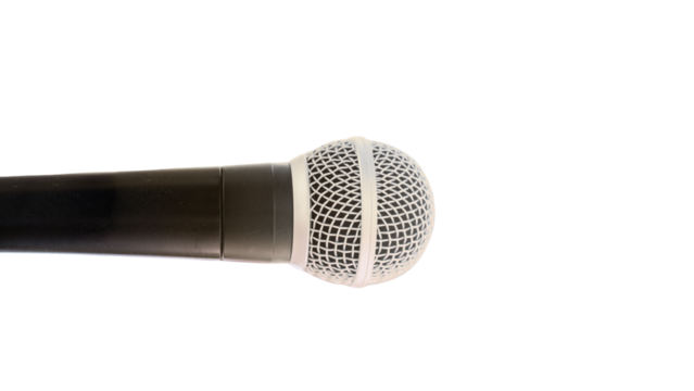 Black microphone for sound recording on transparent background