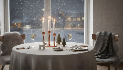 A Romantic Christmas Dinner for Two with Snowfall View