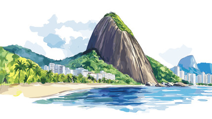 Sugarloaf Mountain. Sugarloaf Mountain hand drawn watercolor illustration