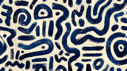 Mud cloth pattern seamless blue tribal background