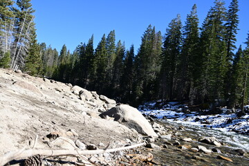 beautiful winter mountain river at Huntington lake