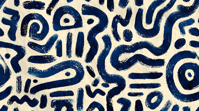 Mud cloth pattern seamless blue tribal background