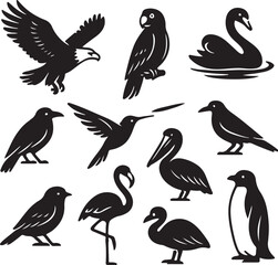 Bird Silhouettes Black and White Vector Illustration.eps