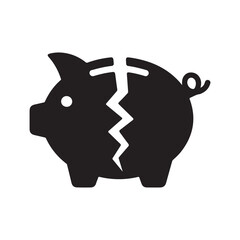Broken piggy bank debt solid icon