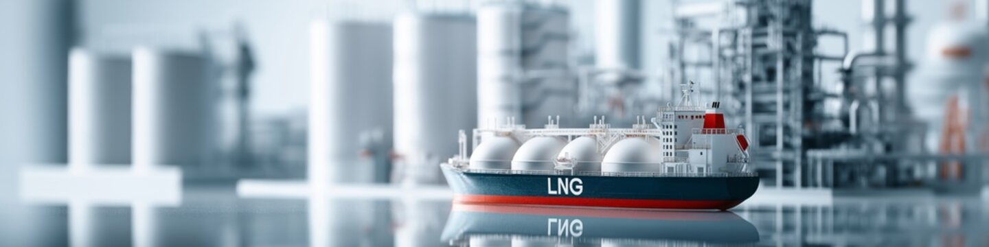 Lng carrier ship moving from industrial port.  LNG tanker