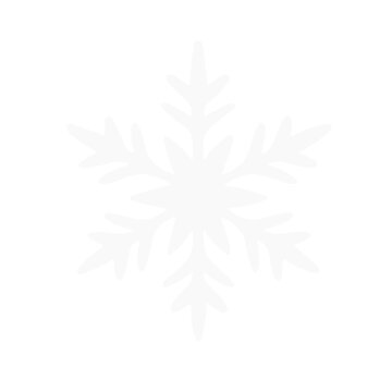 Single white snowflake isolated on transparent background. One snow icon. Decorative winter weather graphic element, clipart object. Simple vector illustration. Frost, Christmas decor concept.