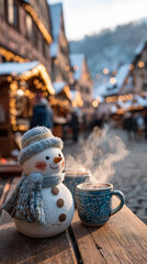 New year shopping. A snowman in the market on a table