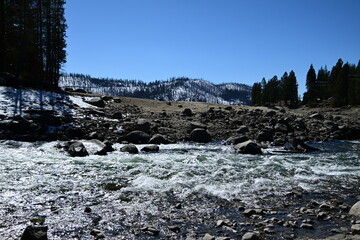 beautiful winter mountain river at Huntington lake