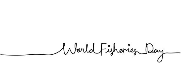 world fisheries day text calligraphy One continuous line drawing for Poster, banner, background with lettering, minimal single doodle outline line art with copyspace place for text clipart illustratio