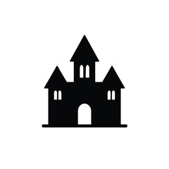 Haunted Castle Outline black and white Halloween vector illustration