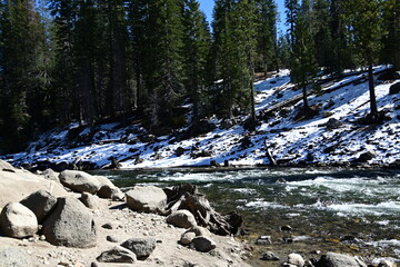 beautiful winter mountain river at Huntington lake
