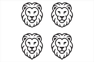 Four stylized black and white lion head illustrations on a white background