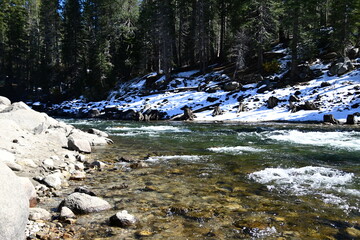 beautiful winter mountain river at Huntington lake