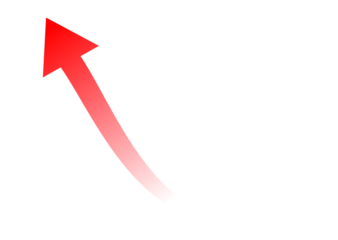 Red curved upward arrow symbol representing growth, progress, and success for business presentation and marketing design