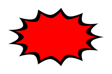 Red comic explosion burst shape for sale sticker, poster design, marketing banner, and cartoon overlay isolated on transparent background