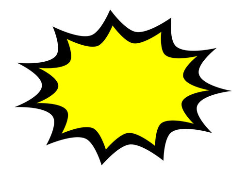 Yellow comic burst explosion shape with black outline for sale badge, poster sticker, cartoon bubble, and promotional banner - Powered by Adobe