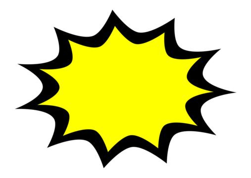 Yellow comic burst explosion shape with black outline for sale badge, poster sticker, cartoon bubble, and promotional banner