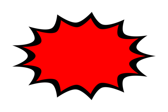 Red comic explosion burst shape for sale sticker, poster design, marketing banner, and cartoon overlay isolated on transparent background