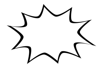 white comic explosion with black outline frame for speech bubble, poster border, sticker design, and cartoon highlight