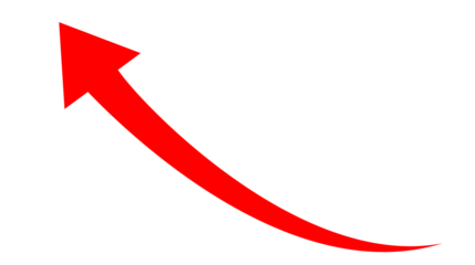 Red curved upward arrow isolated on white or transparent background