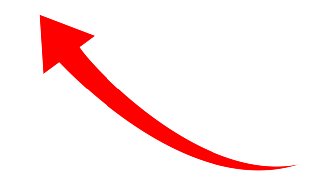 Red curved upward arrow isolated on white or transparent background - Powered by Adobe