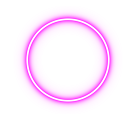 Glowing pink neon circle frame isolated on transparent background