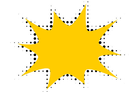 Yellow comic explosion burst shape with halftone dots isolated on transparent background, pop art star design for sale sticker, poster, and graphic decoration