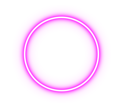 Glowing pink neon circle frame isolated on transparent background