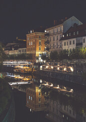 Ljublijana, Slovenia City Centre At Night