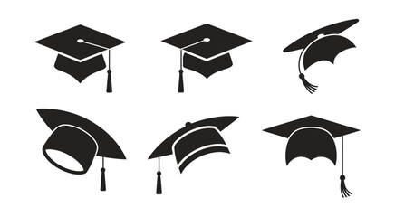 Set of six black graduation mortarboards vector illustration scalable eps icon vector