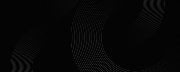 Black abstract background with circle lines. Modern black gray gradient rings. Suitable for banner, cover, poster, website, presentation, brochure, flyer, header