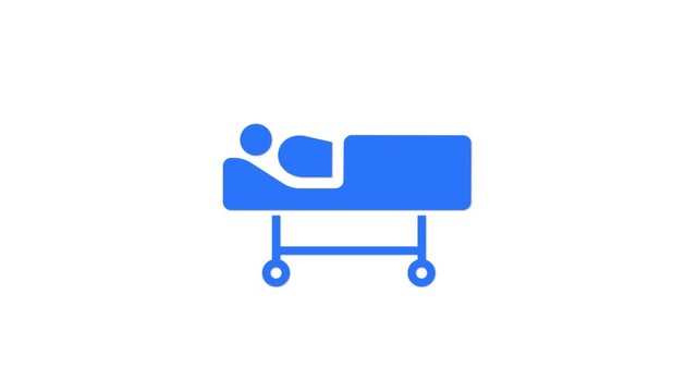 hospital trolley icon . hospital icon, person in bed and medical cross transporting a patient inside a hospital, black on white background .