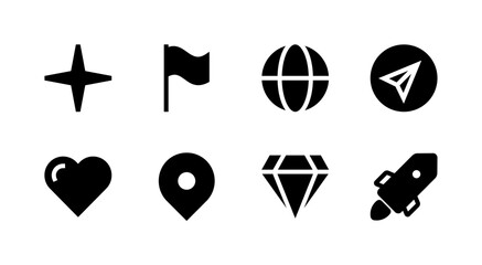 Essential Miscellaneous Icon Set - Star Heart Globe Diamond and Symbol Elements