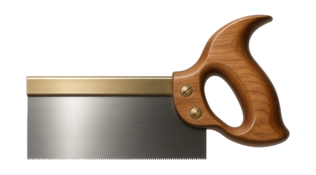 Compact dovetail saw with fine teeth, ideal for creating wooden joints in a workshop.